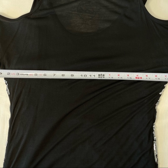 INC International Concepts Cold Shoulder Sequin Top Small Black/Silver - Picture 10 of 13
